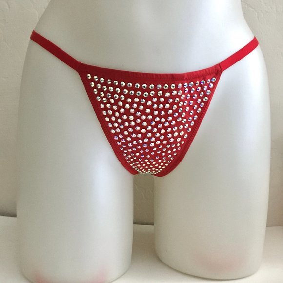VS Rhinestone V-String Thong Panty RED HOT - Picture 5 of 11